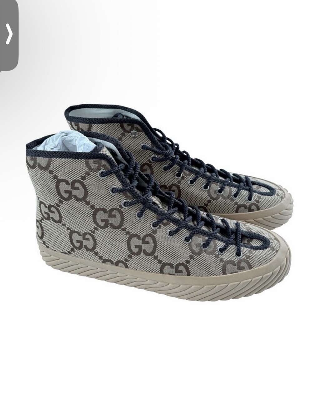Gucci Tortuga Macro GG Canvas High-Top Sneaker Camel Ebony Sz 12.5 NIB